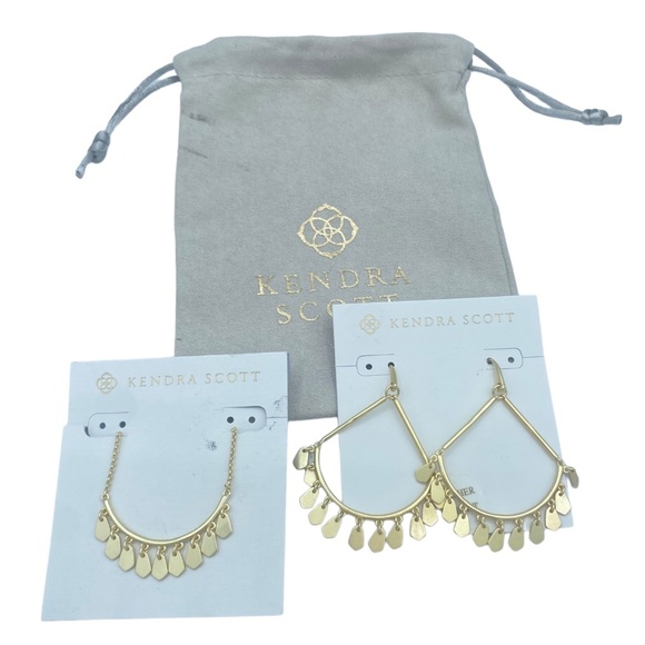 Kendra Scott Sydney Necklace and Earrings brushed mat gold tone NWT Set Lot - Picture 2 of 10
